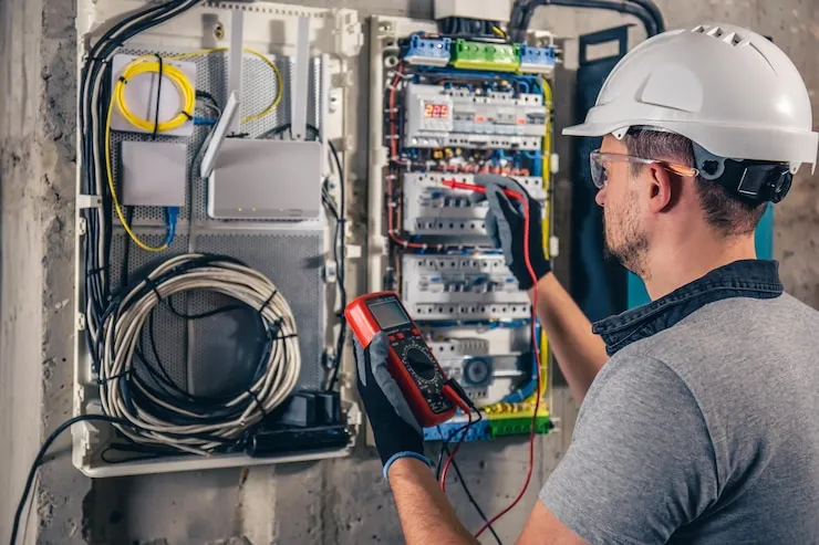 Seja Pedreiro: 4 motivos para você considerar essa profissão 5 Eletricista trabalhando - segurança das profissões braçais no futuro.